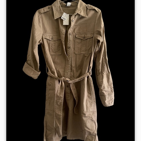J. Crew Khaki Safari Utility Chino Belted Dress - Picture 2 of 7